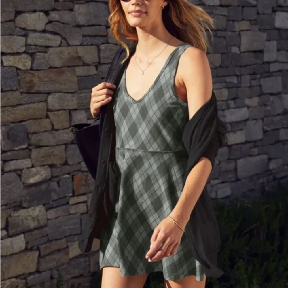 Beyond Yoga Gray Beyond Argyle SoftMark Movement Dress